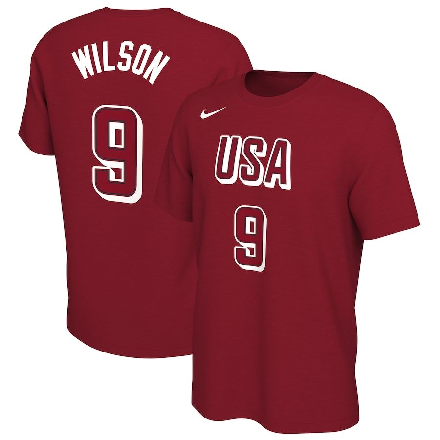 Men 2024 Paris Olympics USA basketball #9 Wilson red T shirts